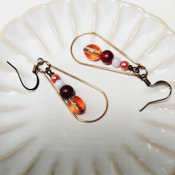 artisan earrings 359#mfs Teardrop earrings Candy Orange Red Brights glass mix of - Picture 3 of 6